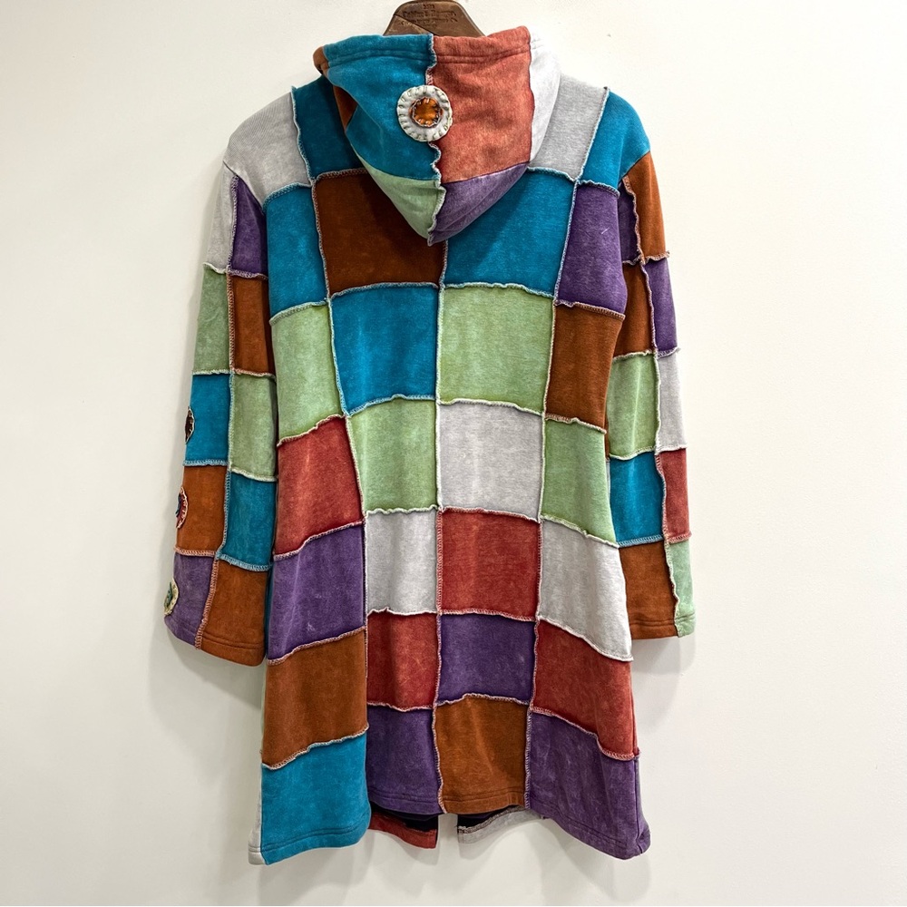Rising International Multicolor Patchwork Hooded … - image 4